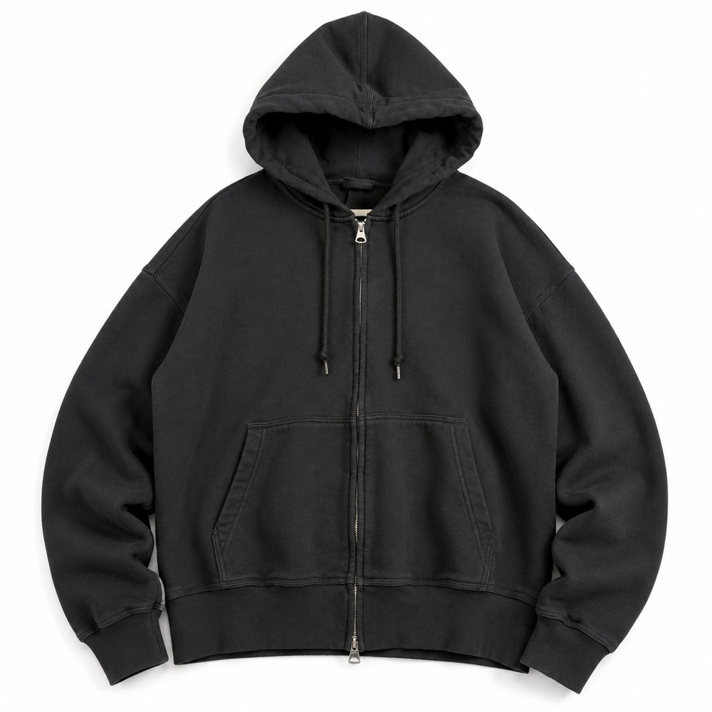 H&M Oversized Fit Full Zip Hoodie Black Heavyweight Sweatshirt Men's Large